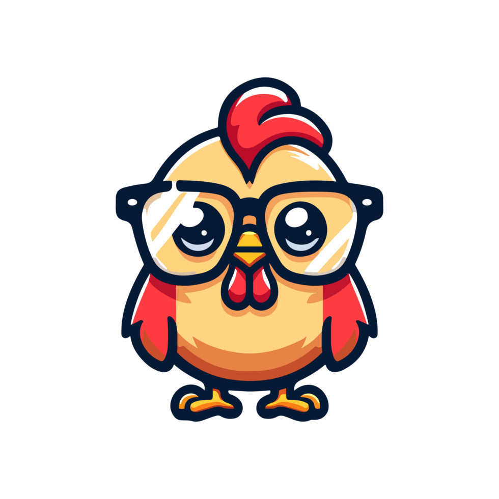 cute icon character rooster wears glasses png