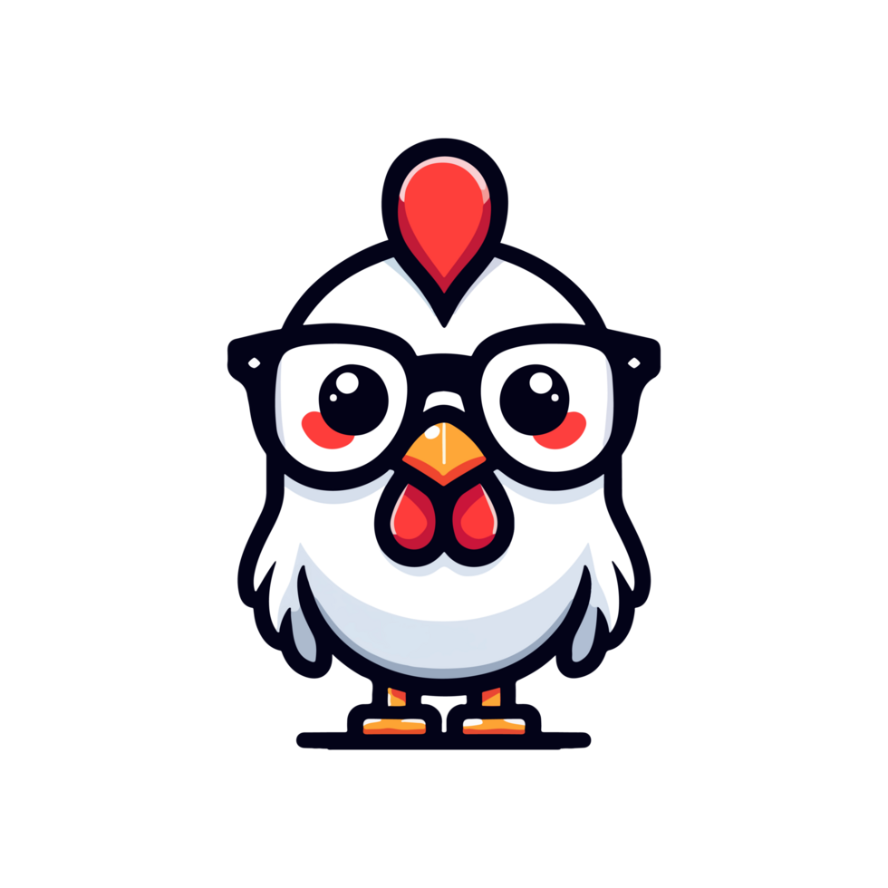 cute icon character rooster wears glasses png