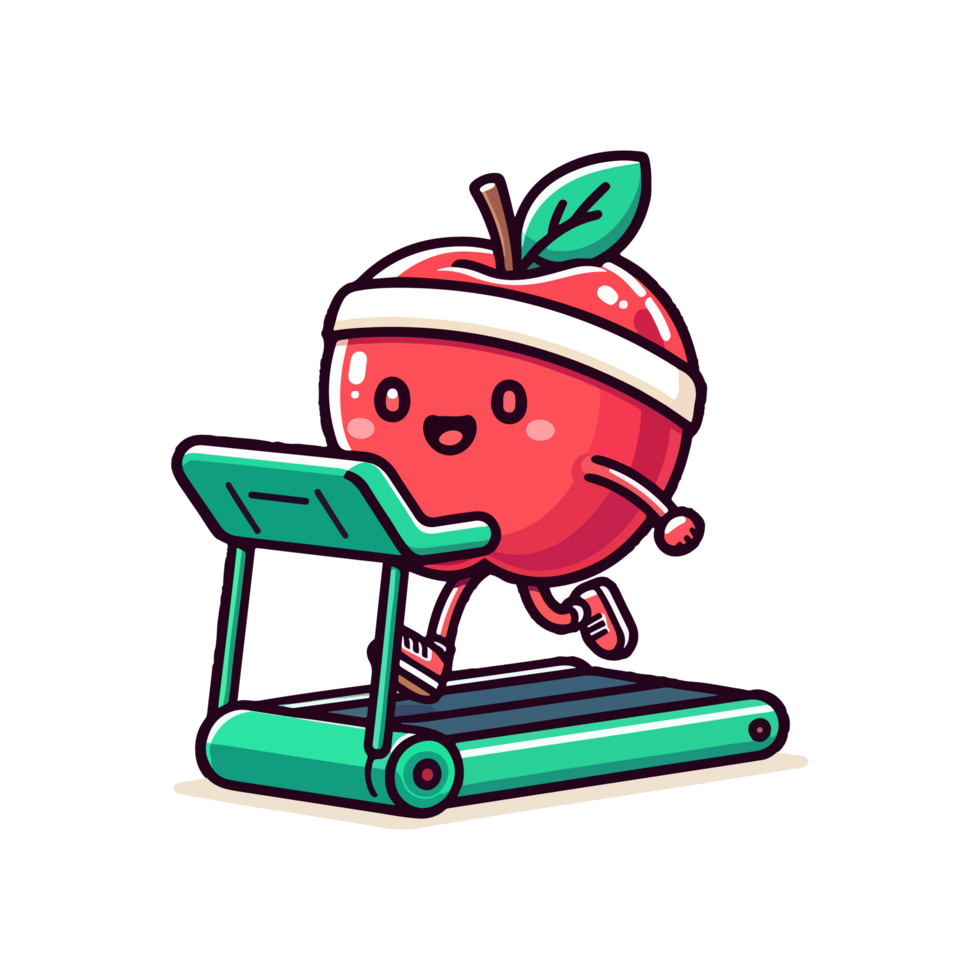 cute icon character apple fruit treadmill png