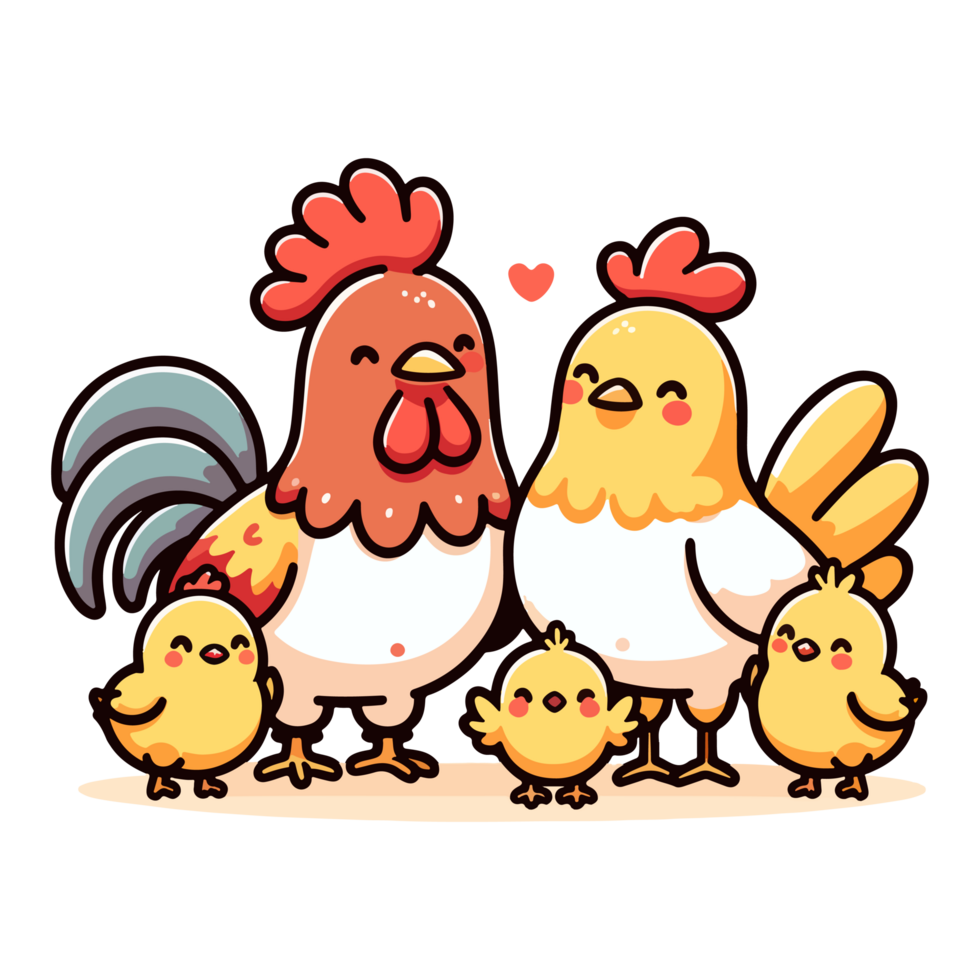 mignonne icône personnage content poulet famille png