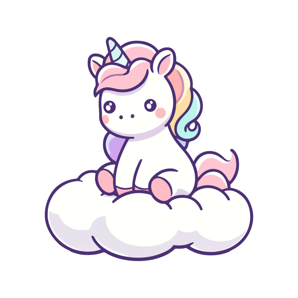 cute icon character unicorn sleeping in cloud png