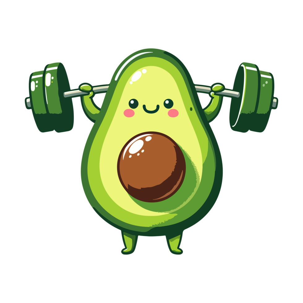 carino icona personaggio avocado sollevamento manubrio pesi png