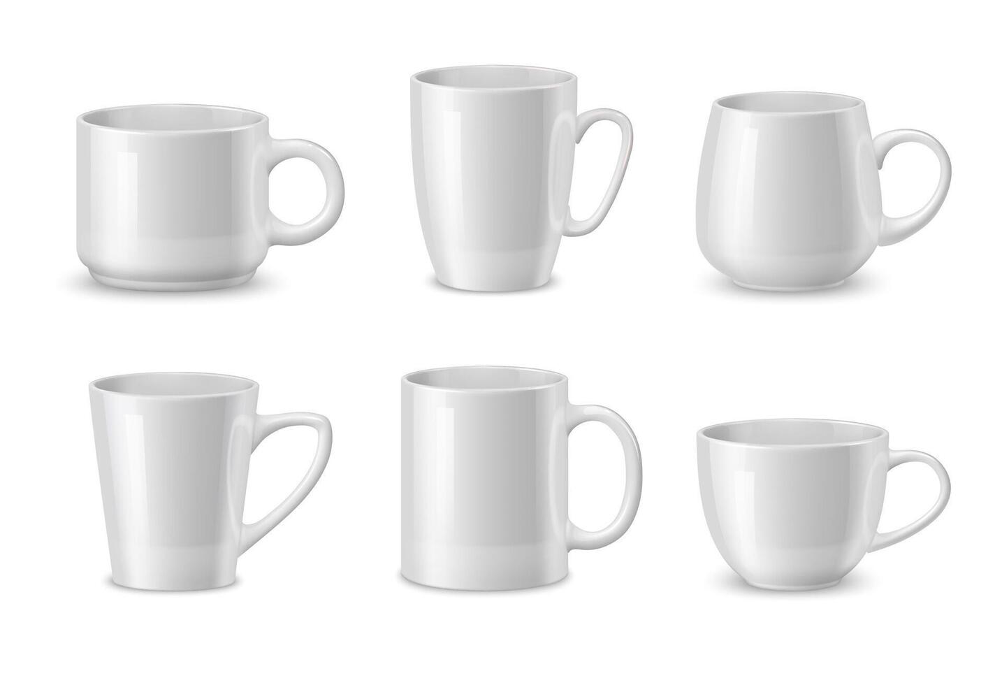 realista blanco cerámico café tazas y té tazas vector