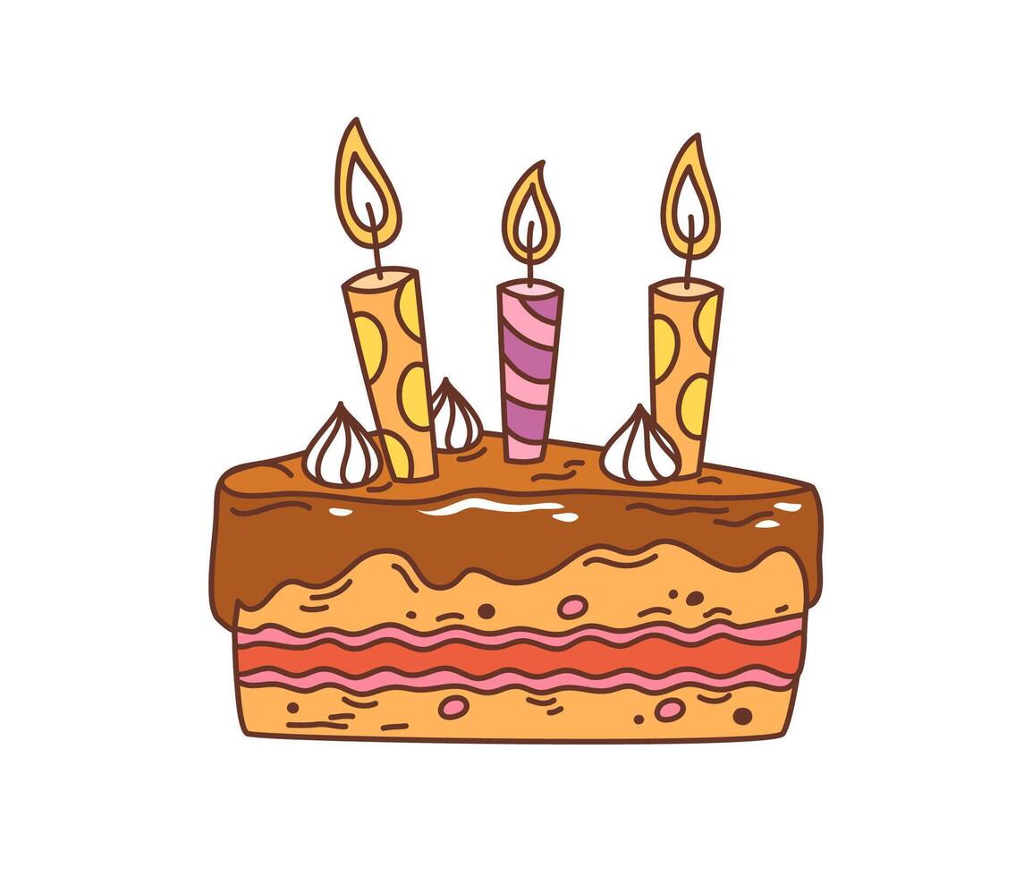 Retro cartoon groovy holiday cake with candles vector