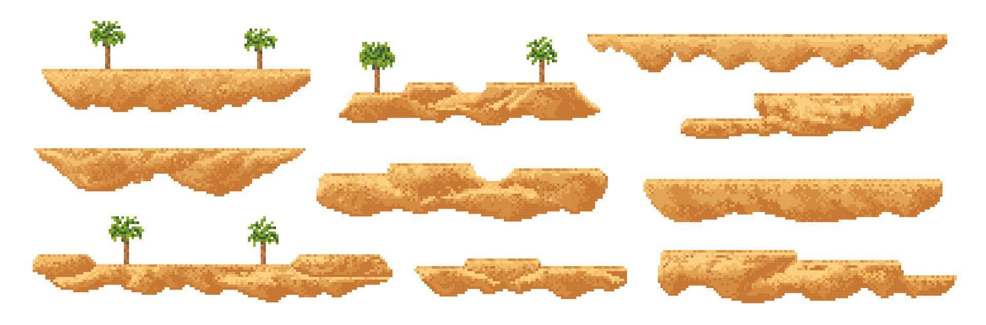 8 bit arcade pixel art game palm, sand platforms vector