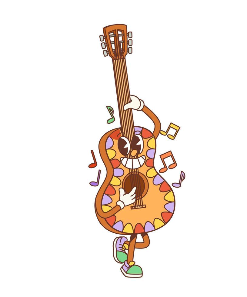 Retro cartoon groovy and funky guitar character vector