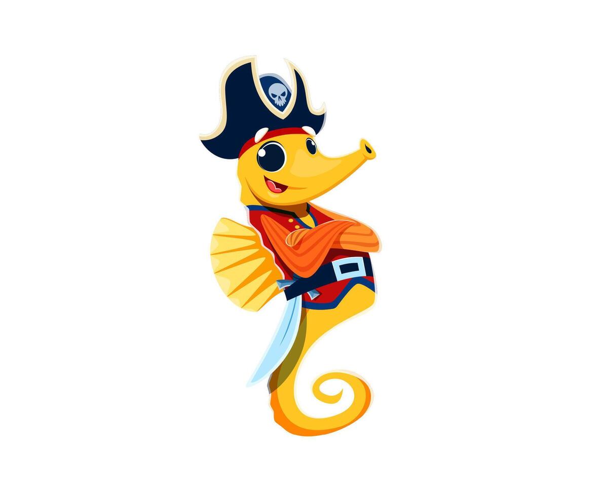 Cartoon seahorse animal pirate corsair character vector