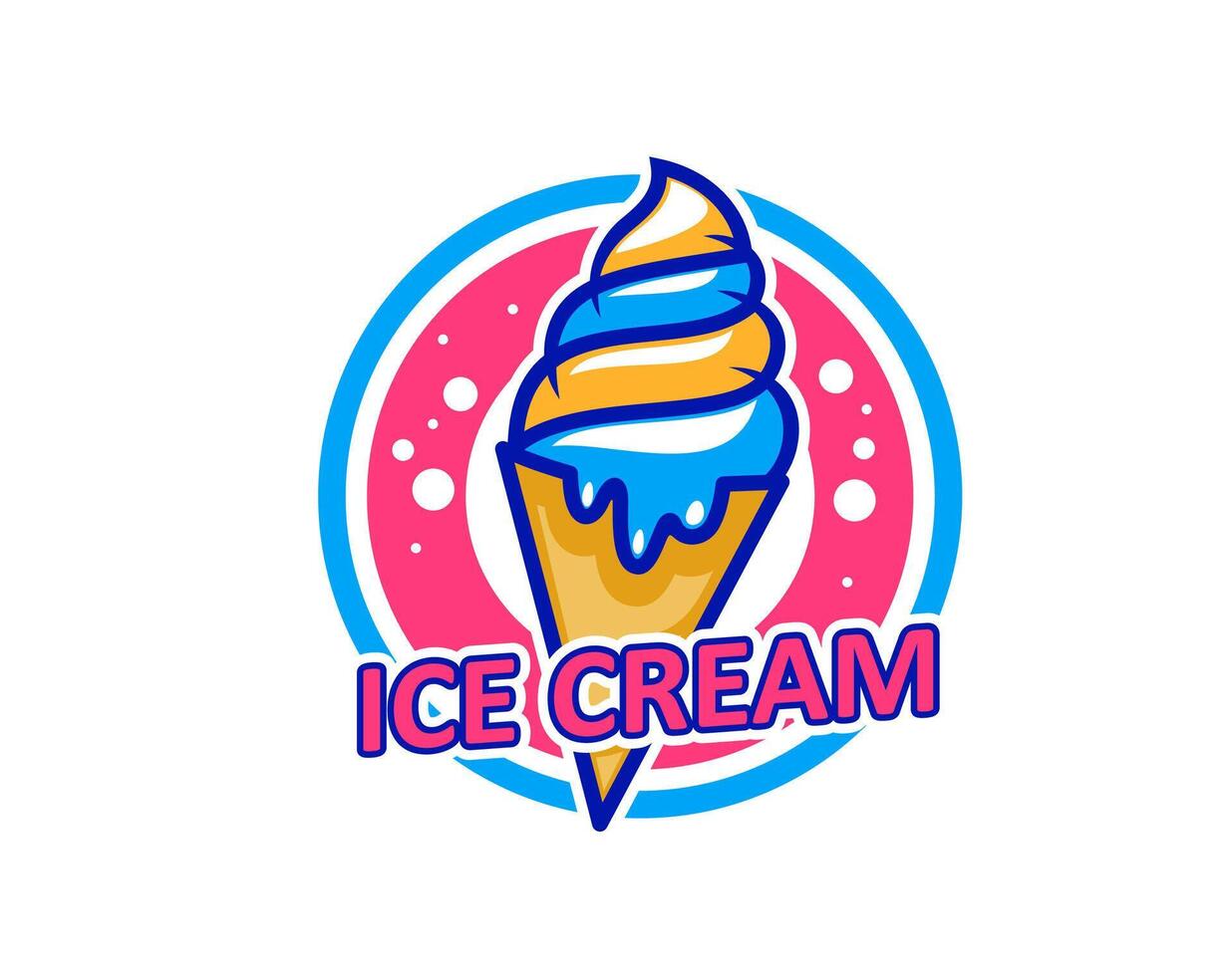 Ice cream waffle cone icon, gelato dessert emblem vector