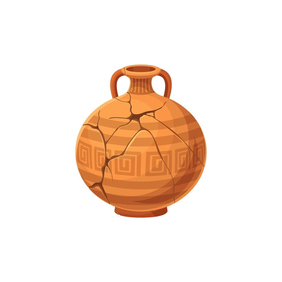 Ancient broken vase, archeology pottery jug cracks vector