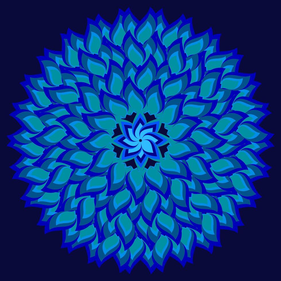 Round abstract pattern in the form of a blue flower on a black background vector