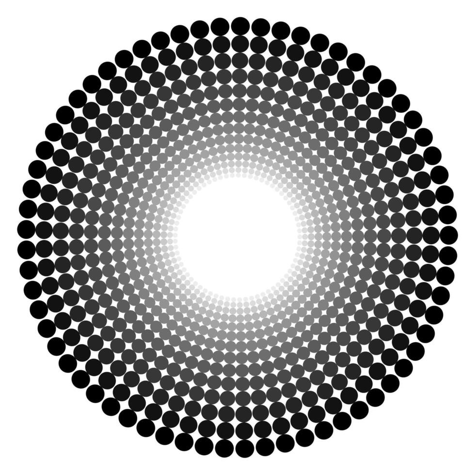 Abstract geometric pattern in the form of large and small polka dots arranged in a circle on a gray background vector