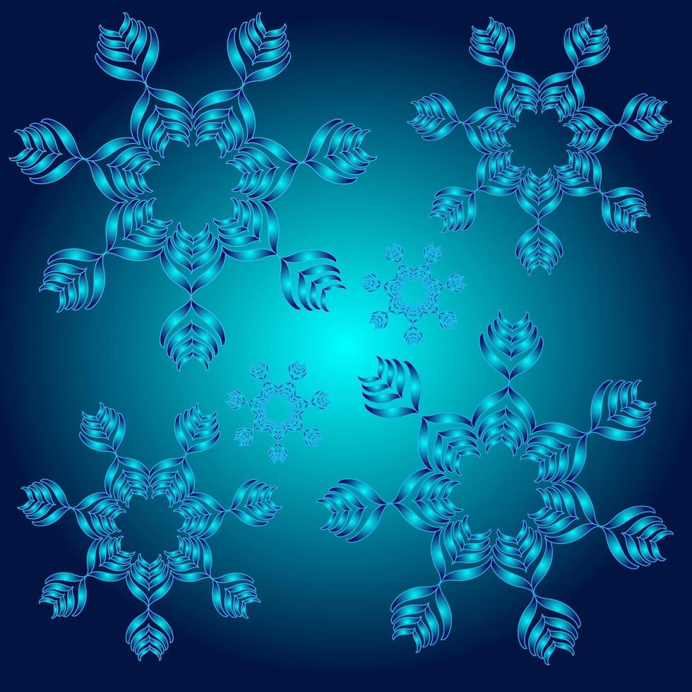 Abstract pattern in the form of a set of snowflakes on a blue gradient background vector