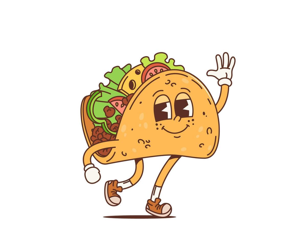 dibujos animados retro mexicano taco maravilloso miedoso personaje vector