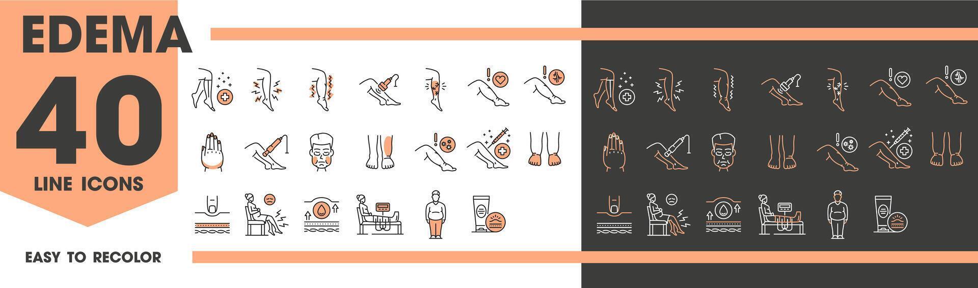 Edema line icons, legs and foot disease symptoms vector