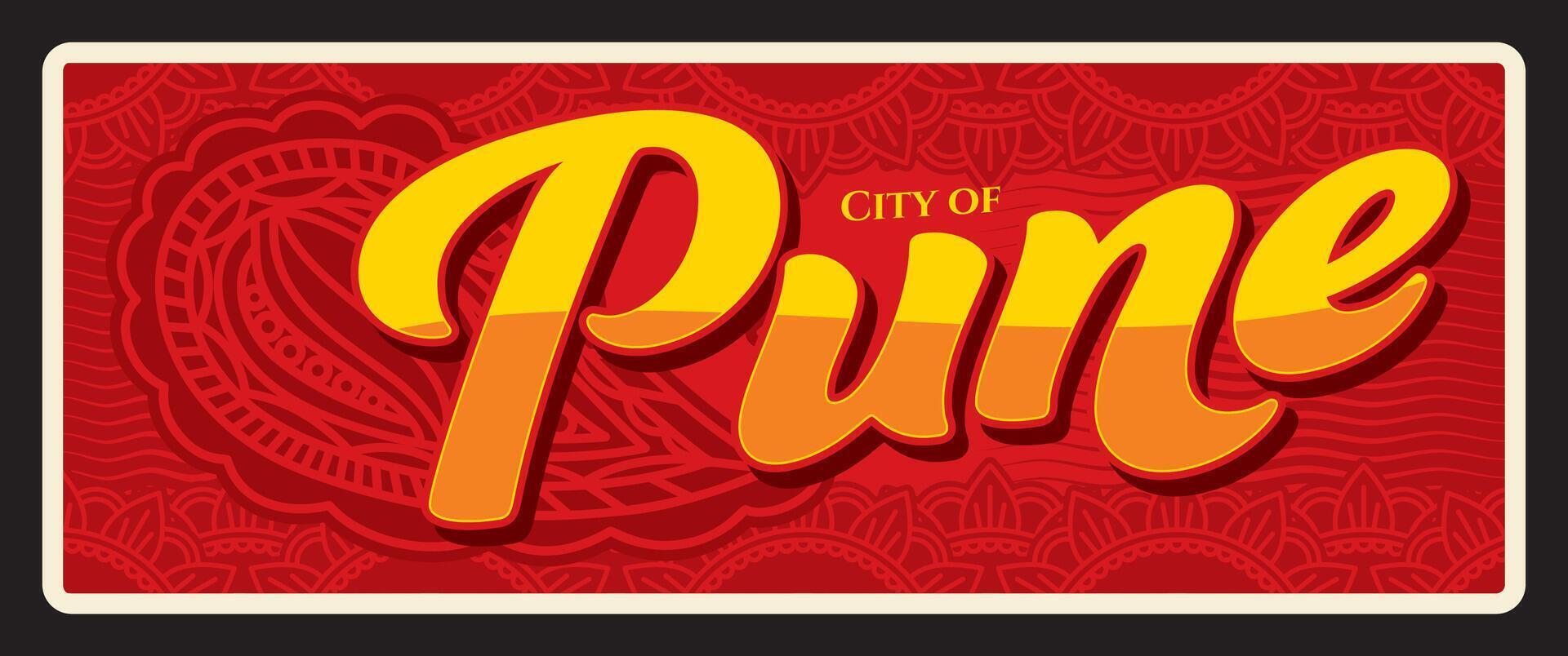 Pune Indian city retro travel plate vector