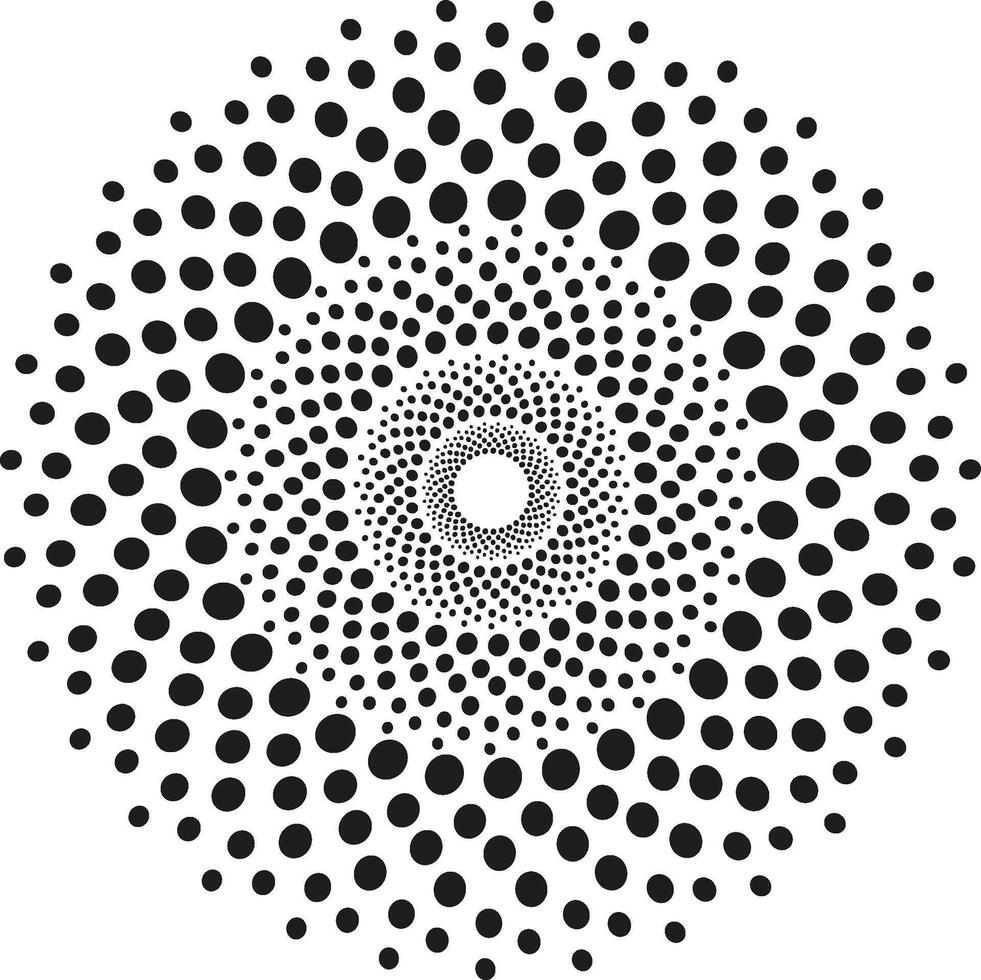 Abstract round pattern in the form of black dots arranged in a circle on a white background vector