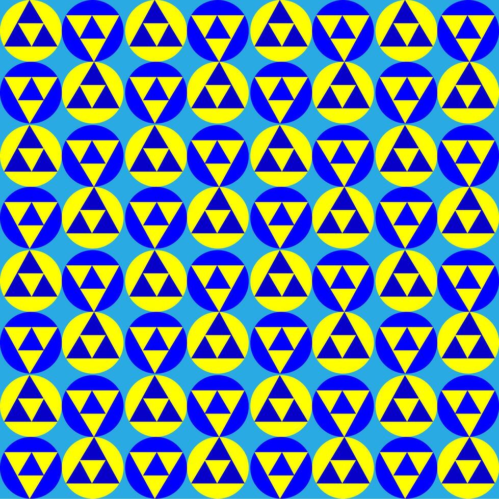 geometric texture in the form of yellow circles and triangles on a blue background vector