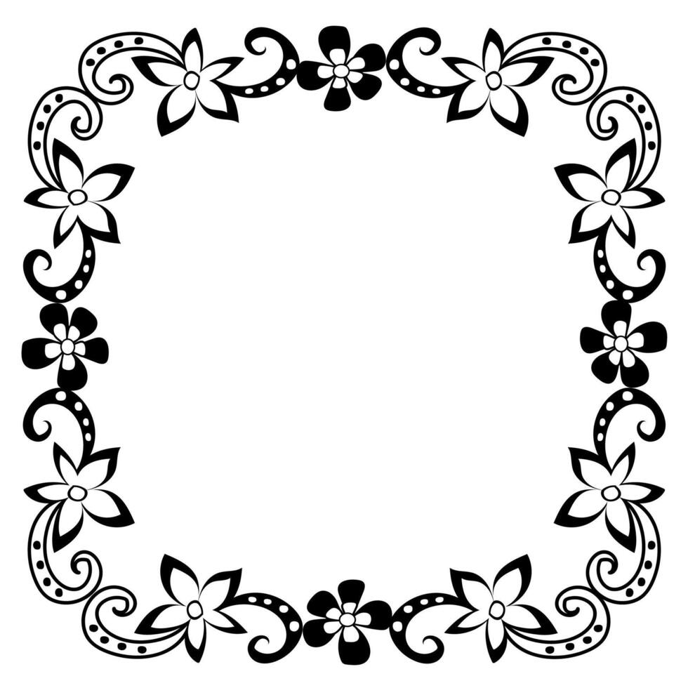 Black frame with a floral pattern drawn in doodle style vector