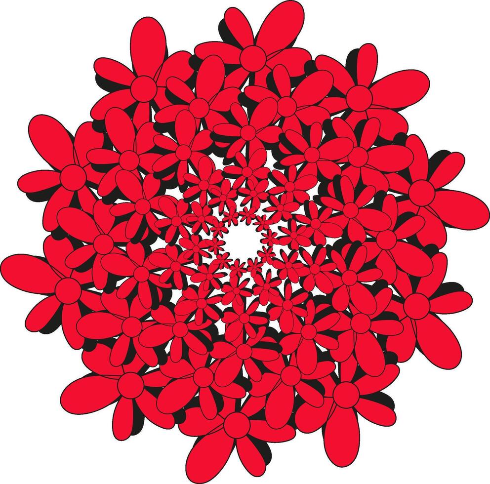 Red abstract floral pattern in the form of flowers arranged in a circle on a white background vector