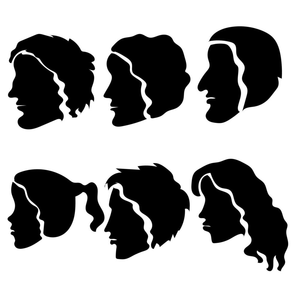 Set of drawn female and male profiles vector