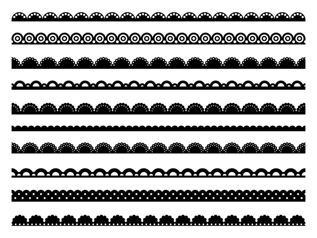 Scallop edge lace borders, frame lines or dividers vector
