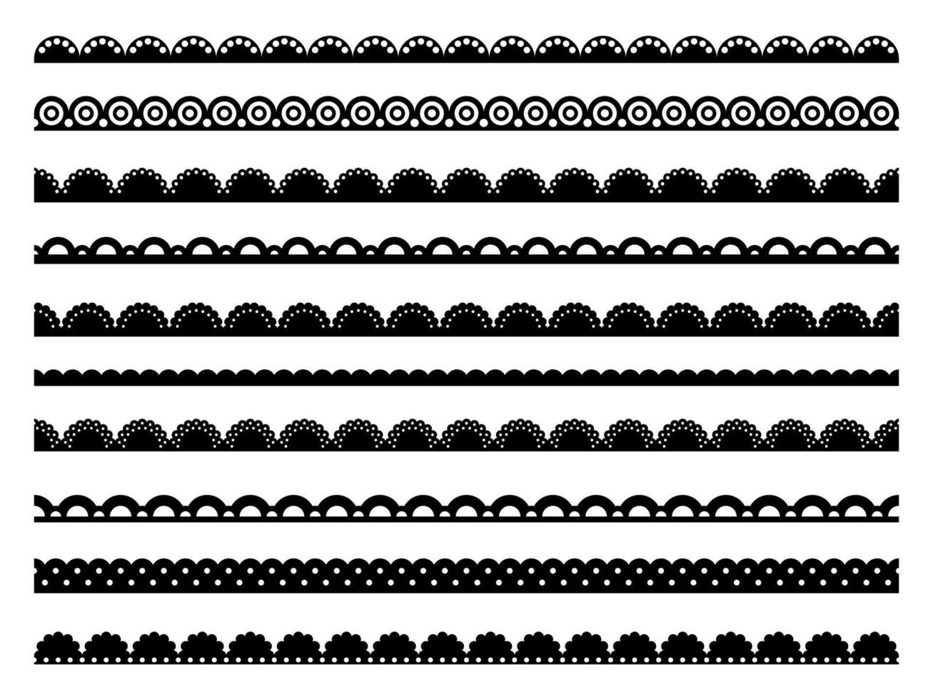 Scallop edge lace borders, frame lines or dividers vector