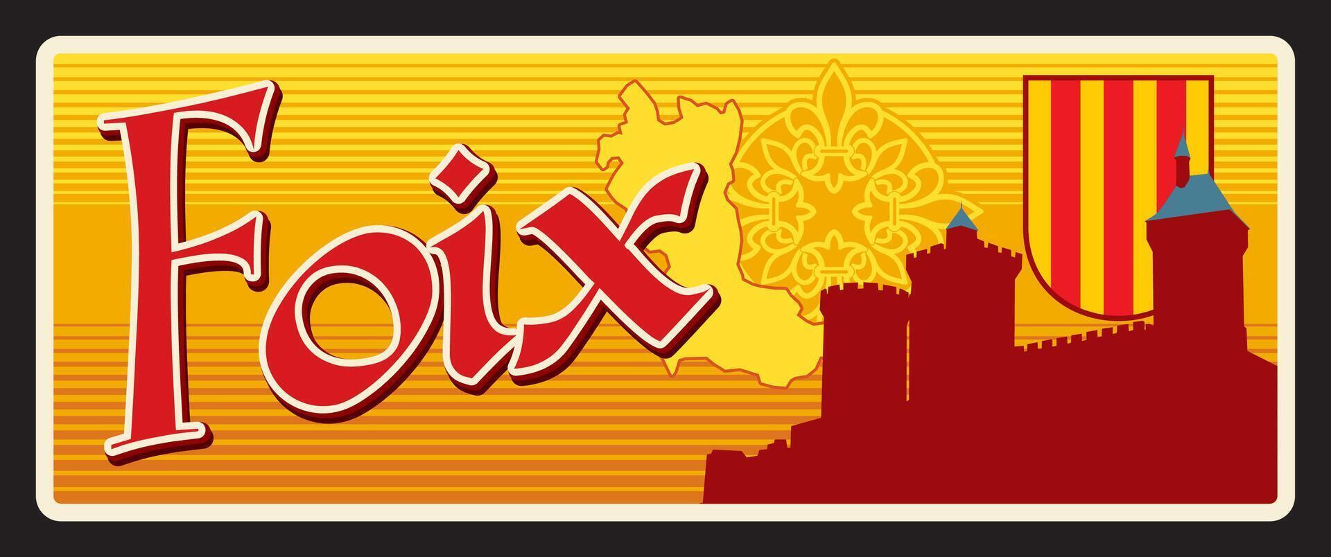 foix francés región, retro viaje plato vector