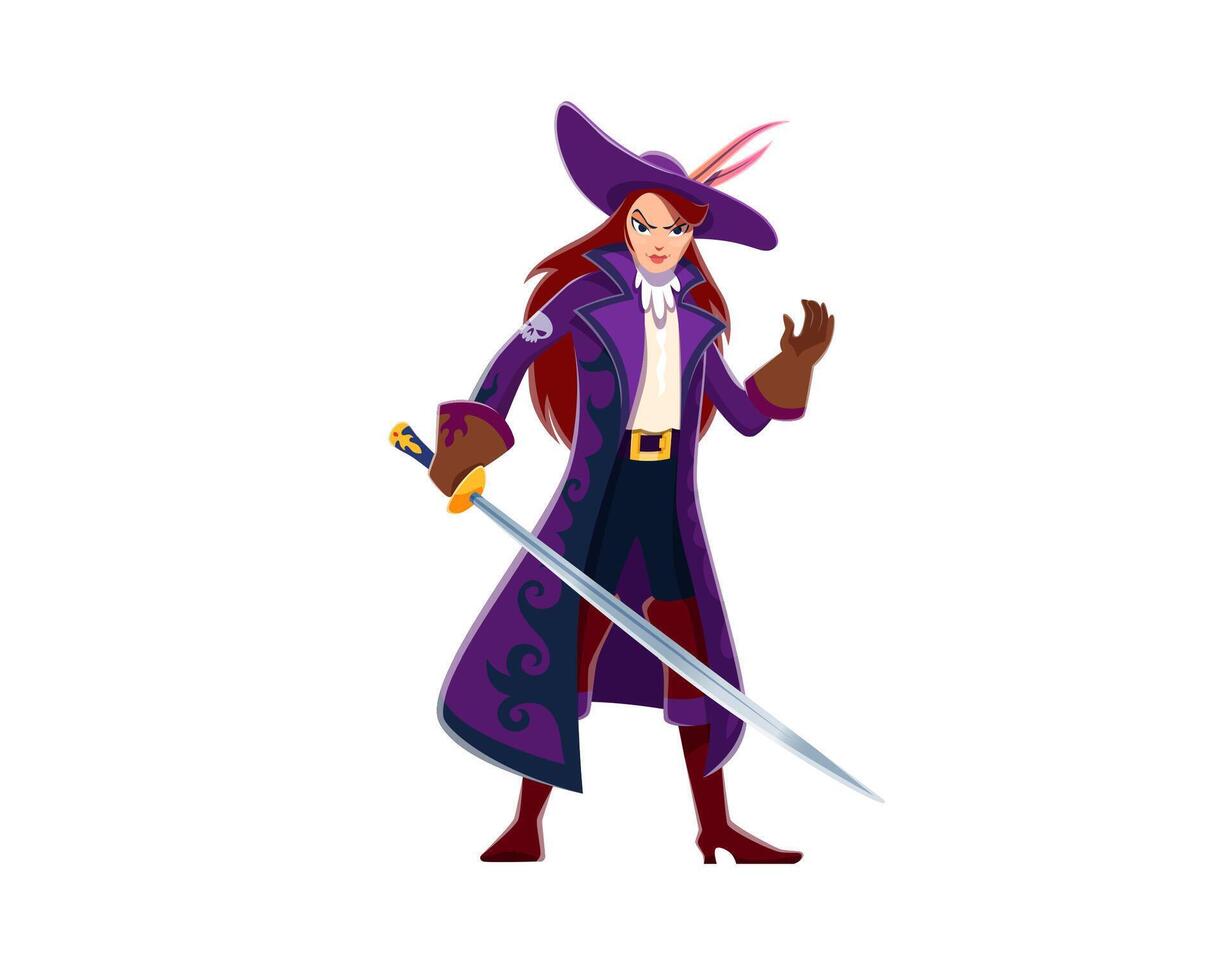 Cartoon woman pirate character with gleaming saber vector