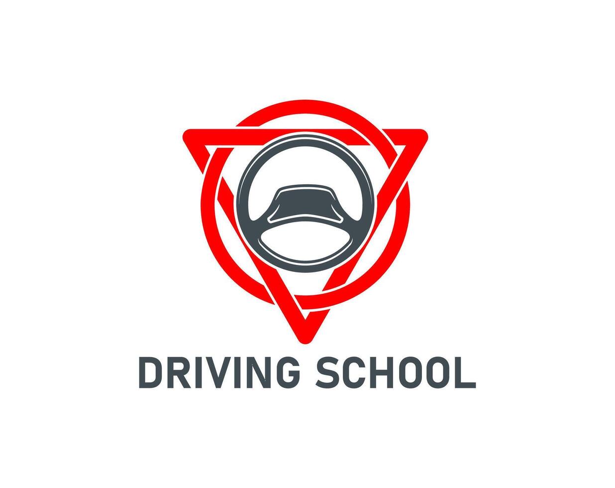 Driving school icon, car steering wheel, road sign vector