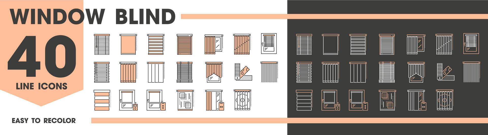Window blinds, curtains and jalousie line icons vector