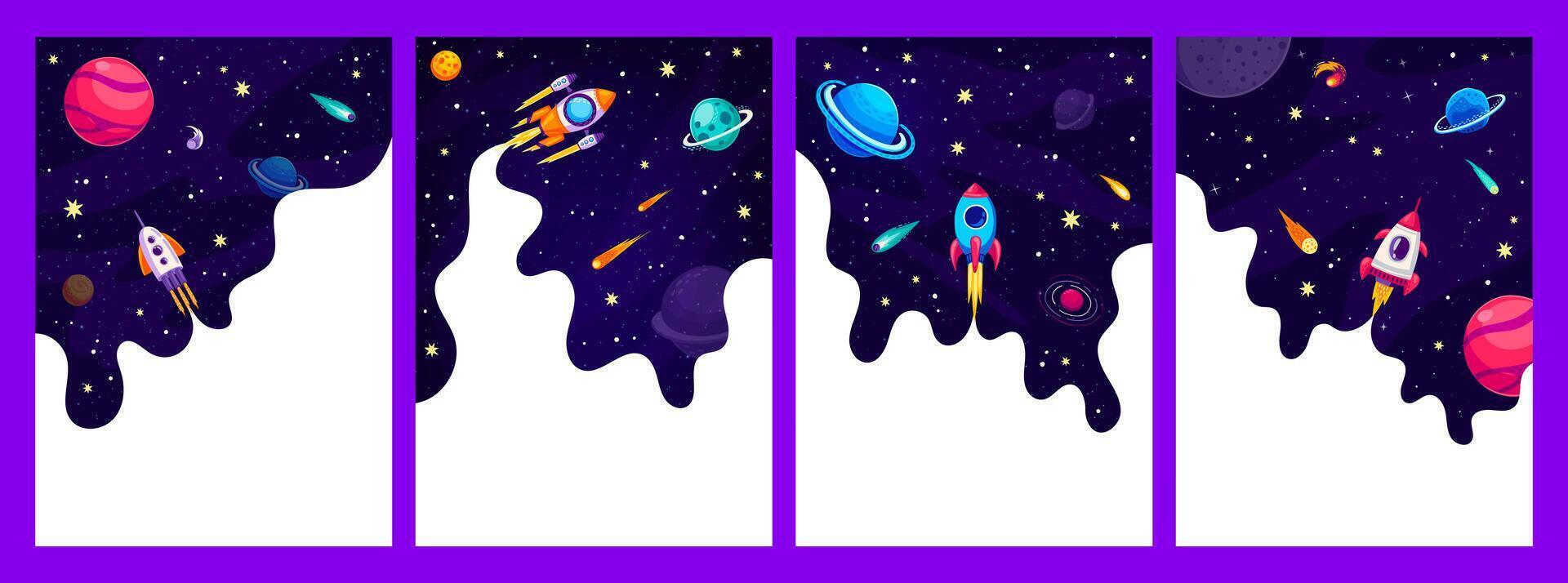 Galaxy space posters or frames with rocket launch vector