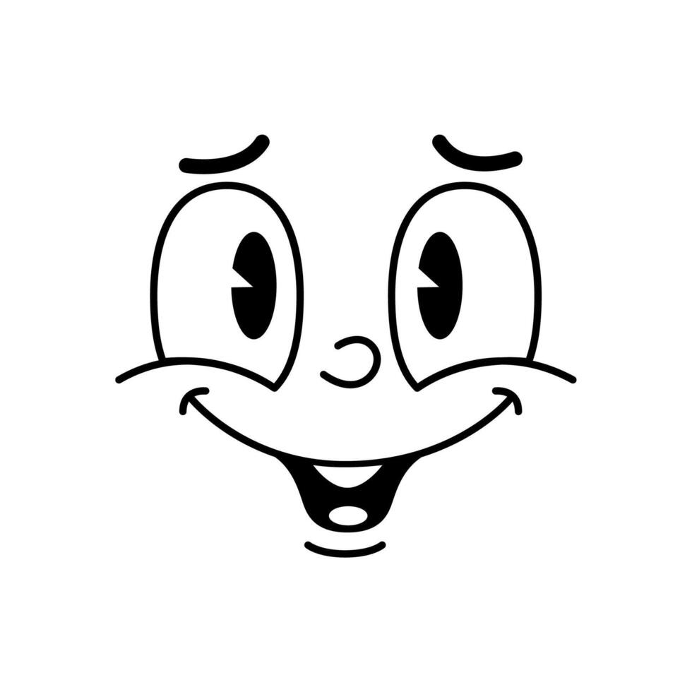 Cartoon funny groovy face smile retro cute emoji vector