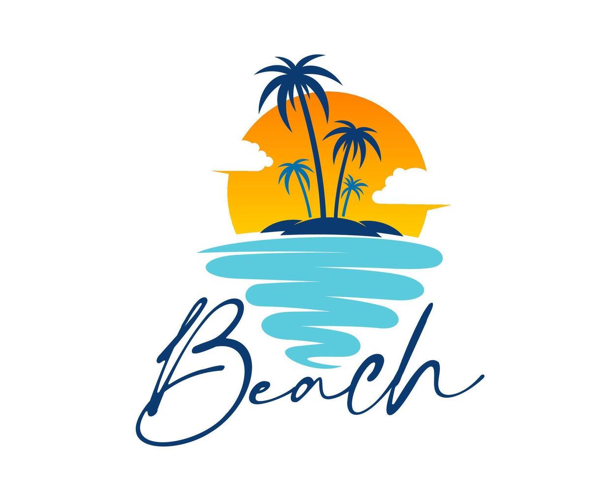 Tropical summer beach icon with palms on island vector