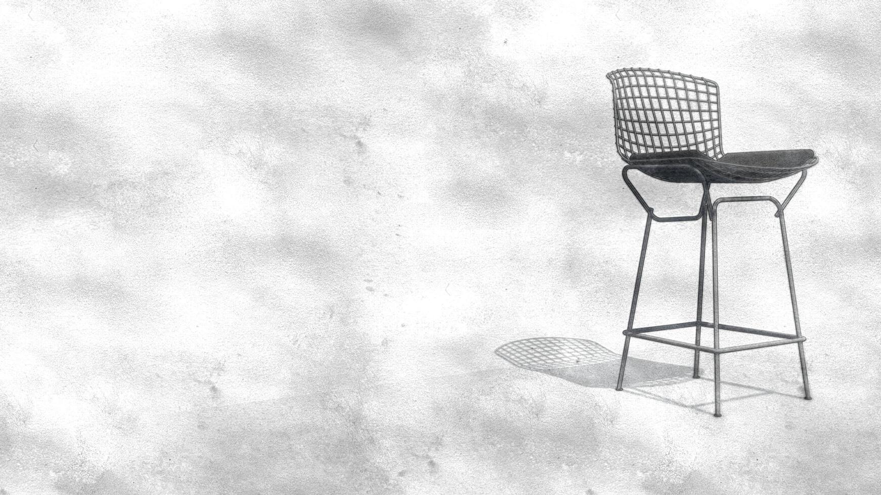 un blanco silla con un negro amortiguar se sienta en un blanco pared foto