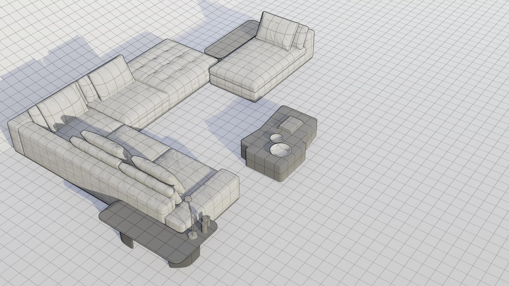 A white couch and a coffee table are shown in a room photo