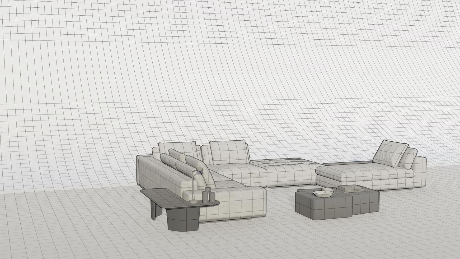 A white couch and a coffee table are shown in a room photo
