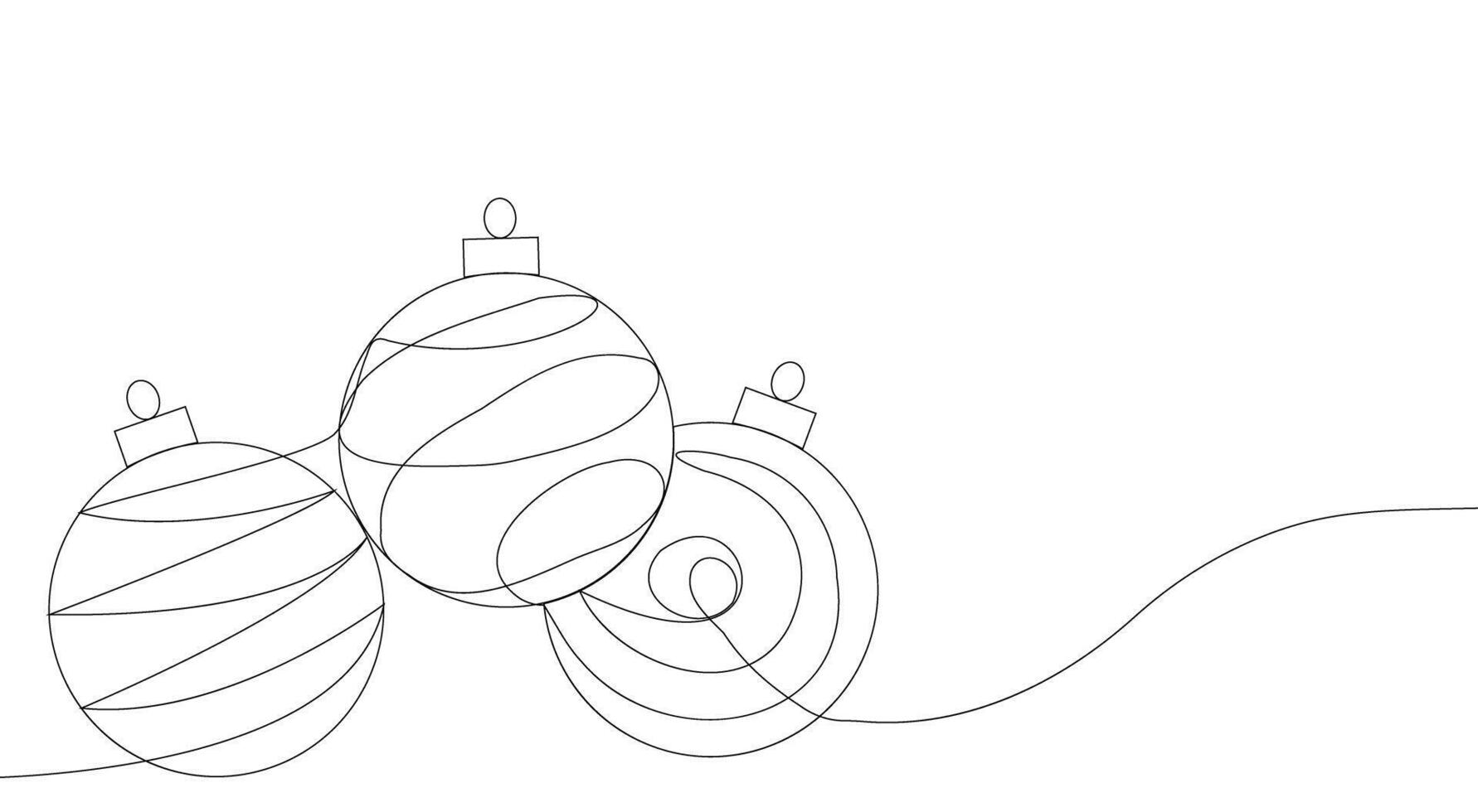 New Year Christmas background with Christmas tree balls in minimalist one line style. Hand drawing. For printing, greetings, decor, festive mood vector