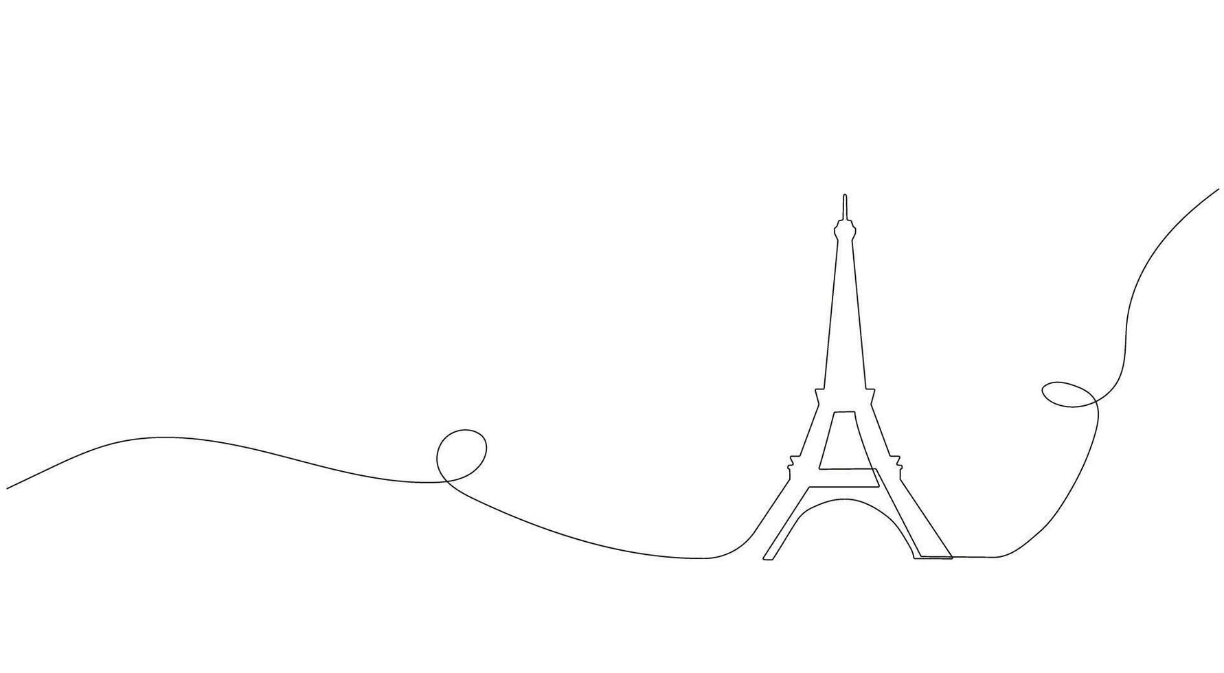 The Eiffel Tower in Paris. One continuous line. Hand drawing. French landmarks and city architecture in a simple linear style. You can edit the strokes. vector