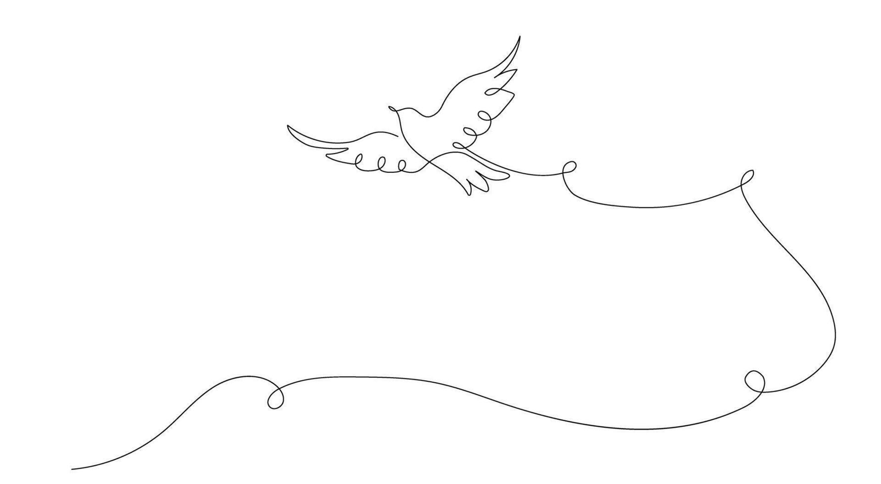 One continuous line drawing of a flying pigeon, background. Bird symbol of peace and freedom in simple linear style vector