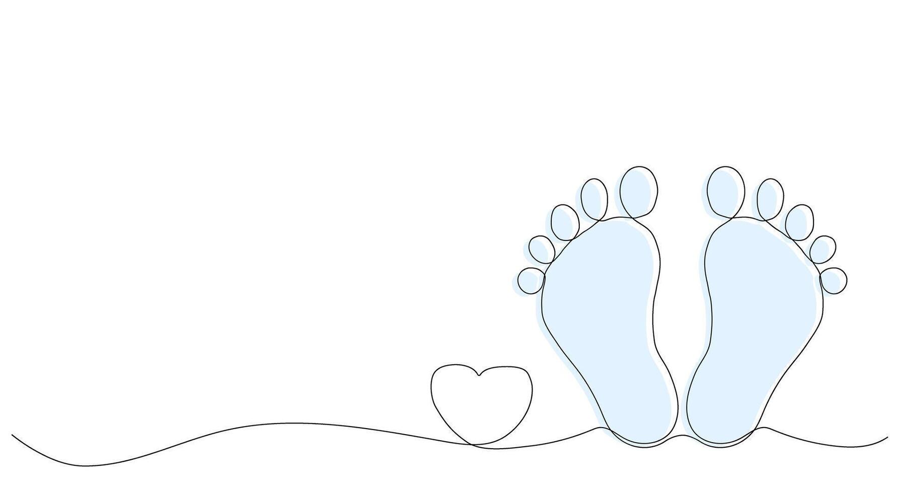 The print of children's feet. Hand drawing in one line style. . For your best cute design vector