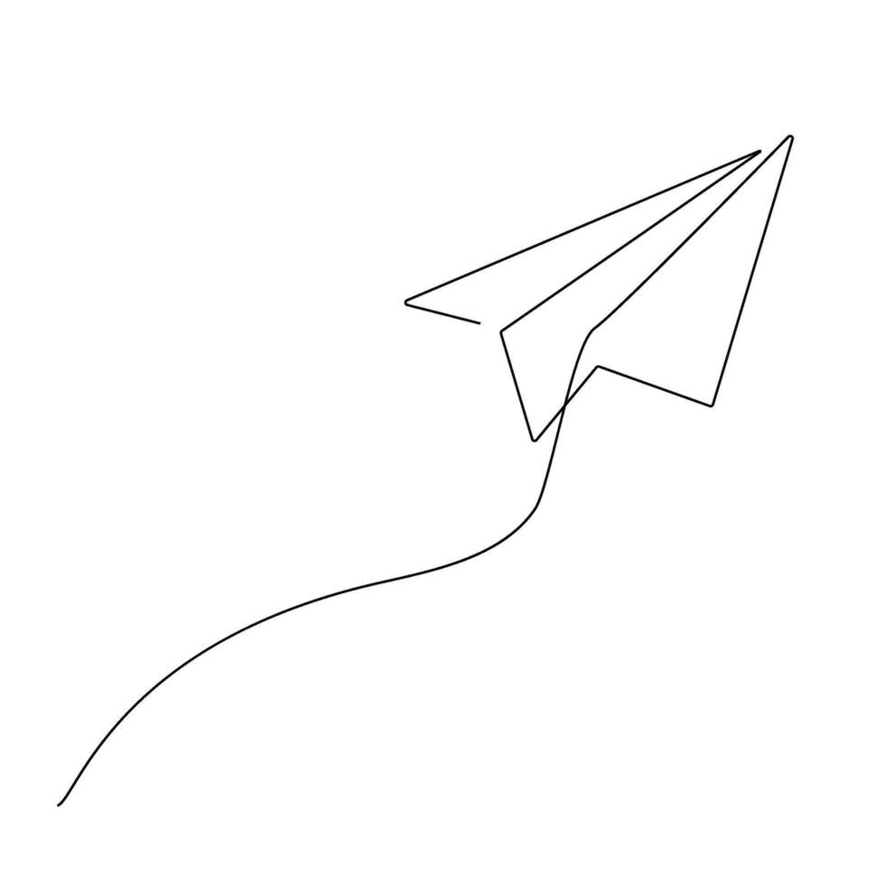 Airplane in line art style, One continuous drawing. Thin flourish border of an airplane flying up in a simple linear style.. Can be used for background, card, vector