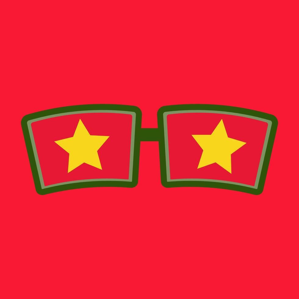 Glasses on a red background with stars on the glass. Stars in the eyes vector