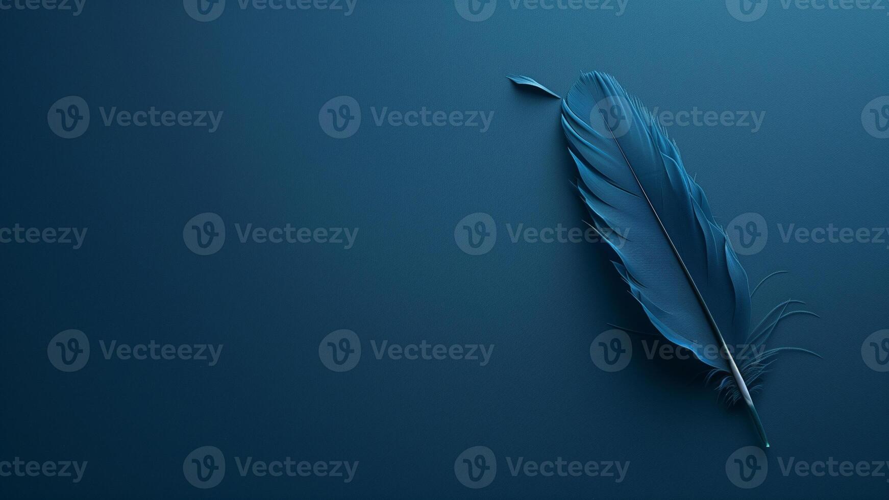 Feather on blue background. 3d rendering, 3d illustration. photo