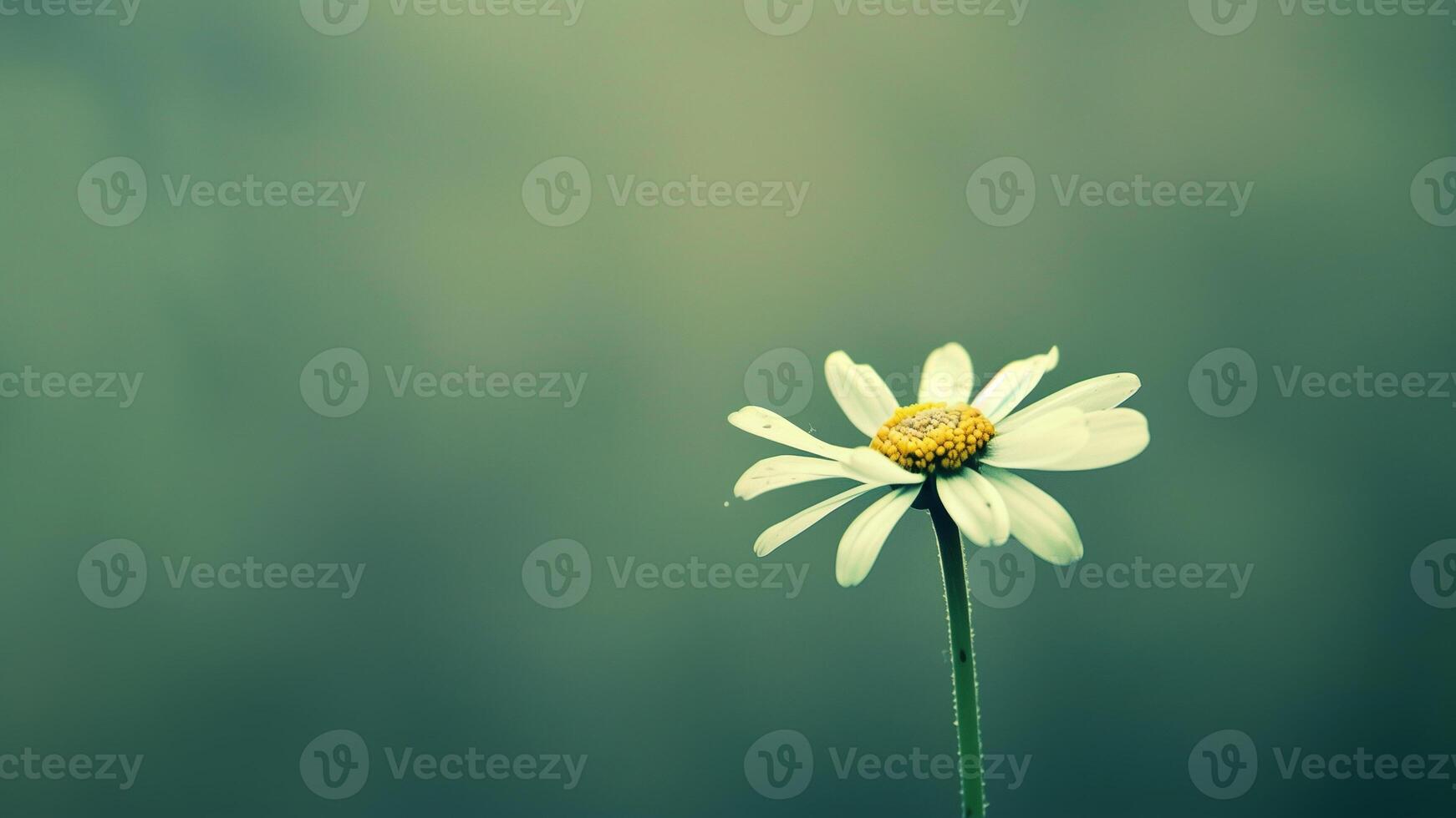 Chamomile flower on green background with retro filter effect. photo