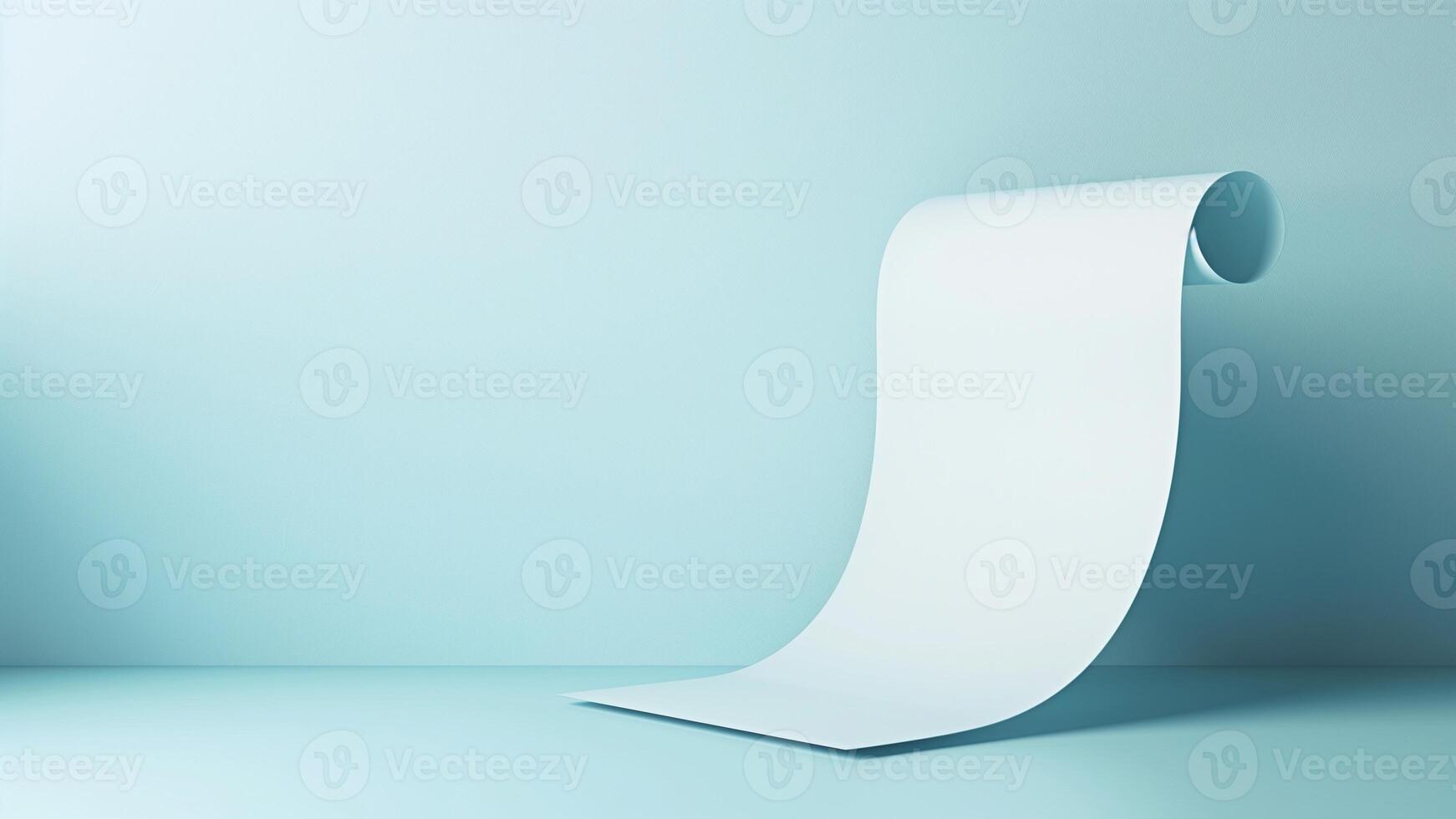 Blank paper sheet on blue background. 3d render illustration. photo