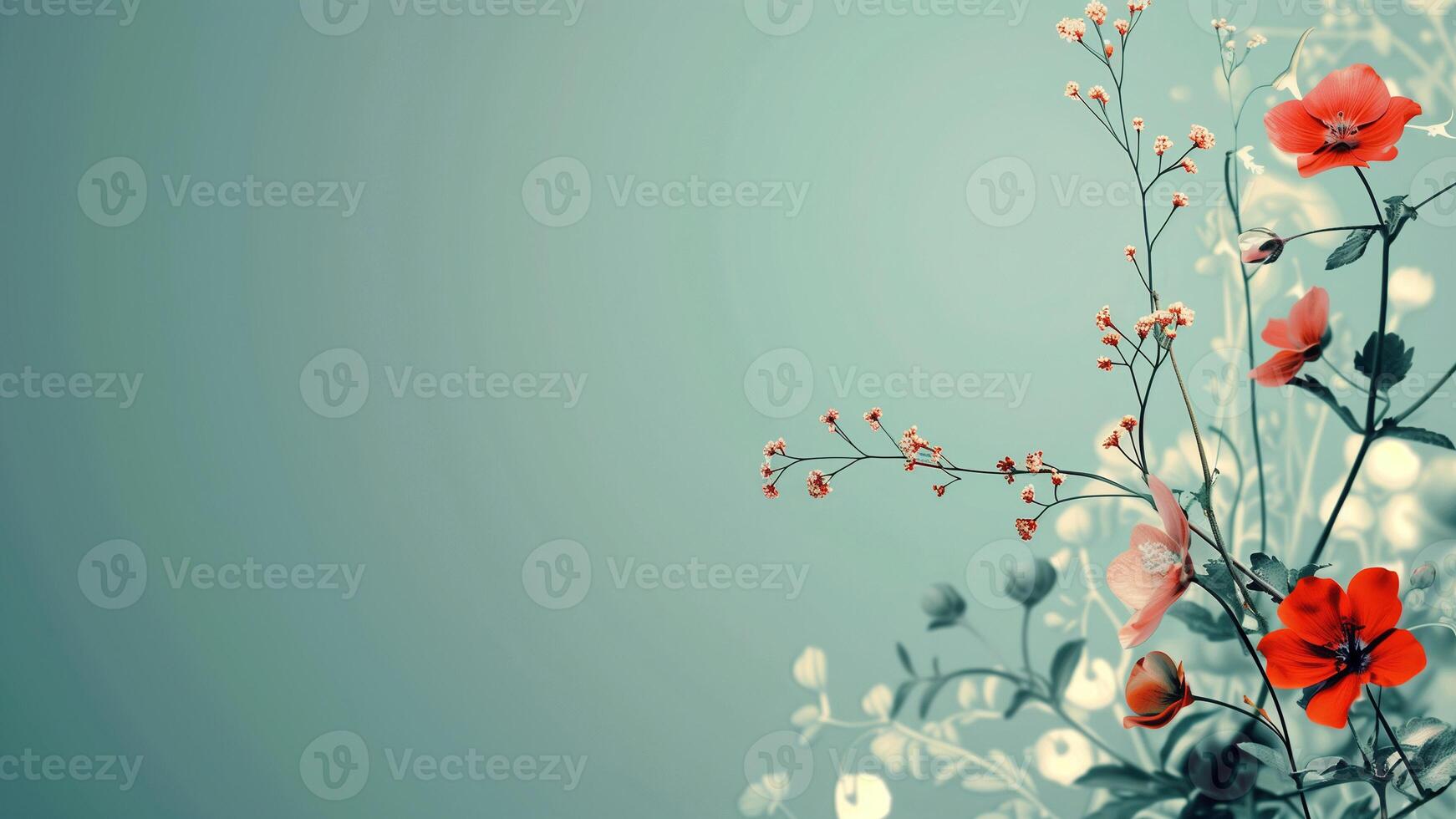 Red poppies on a blue background. Floral background. photo