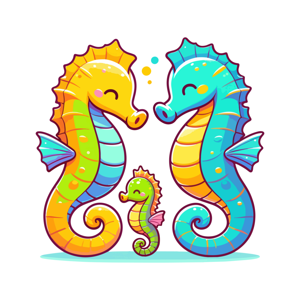 cute icon character seahorse family png