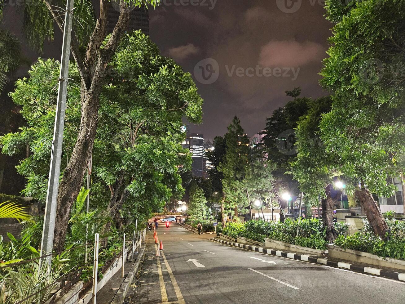 Street view at night in one of Jakarta's office districts photo