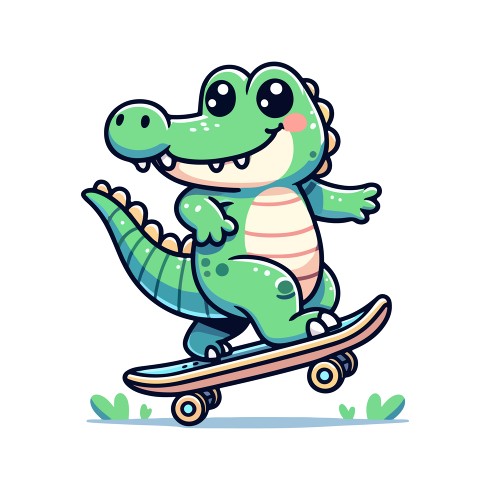 cute icon character crocodile playing skateboard png