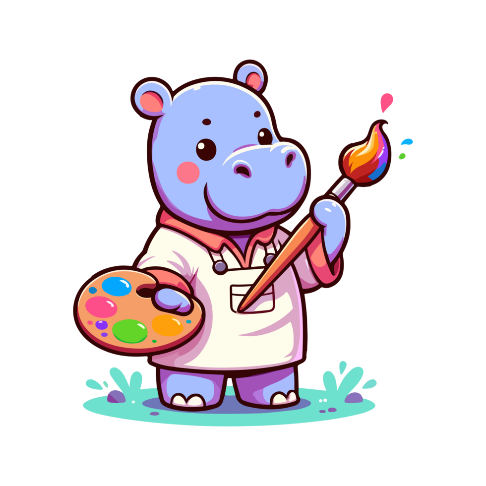 cute icon character hippo painter png